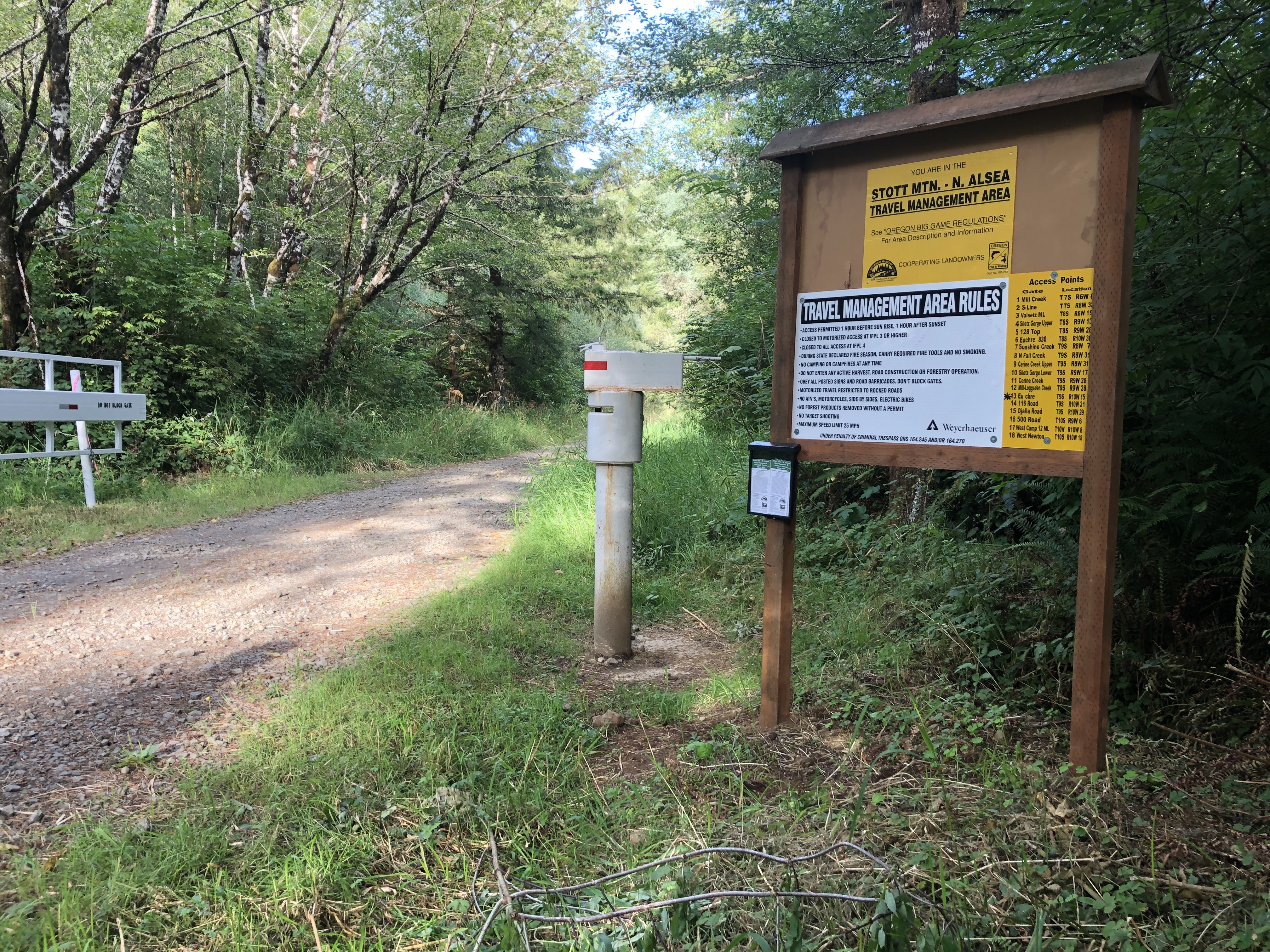Image of an informational kiosk at the entrance of one of our logging roads.