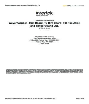 Intertek TJI Fire Listings Weyerhaeuser - Rim Board, TJ Rim Board, TJI Rim Joist, and TimberStrand LSL